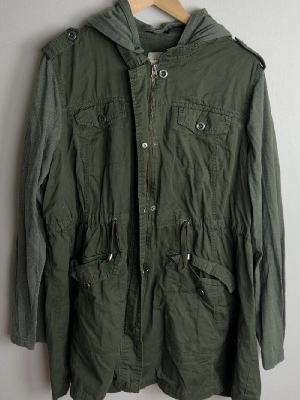 Torrid Olive Green Utility Jacket Knit Hood Field Coat Plus Size 3 Women’s